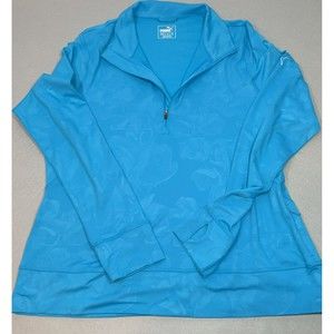 Puma Quarter Zip Blue Women's Pullover Activewear Warm Cell Pocket